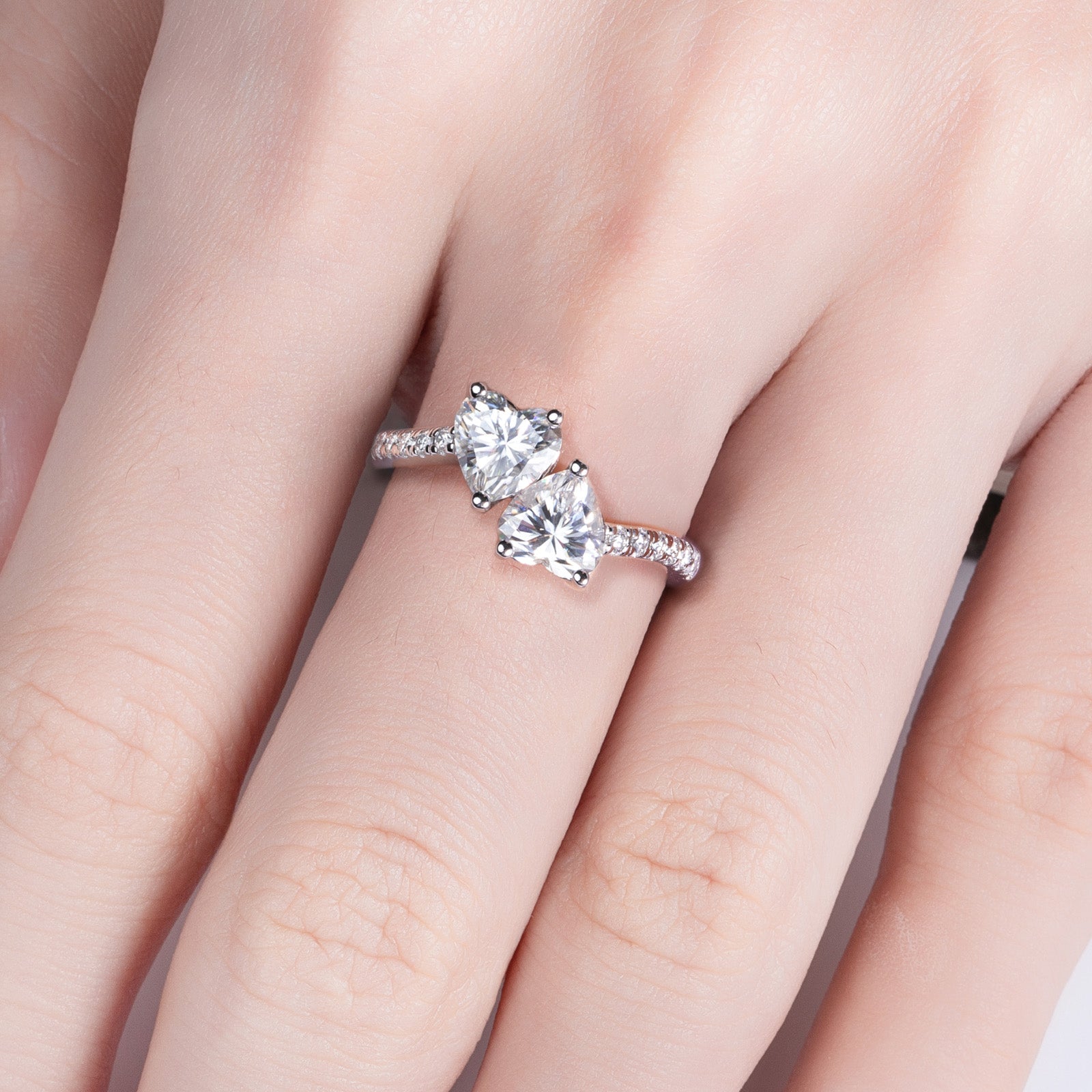Two-Stone Heart Cut Moissanite Engagement Ring (2.17 cttw)