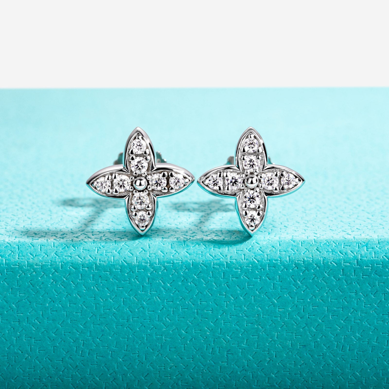 Moissanite Four Leaf Stud Earrings
