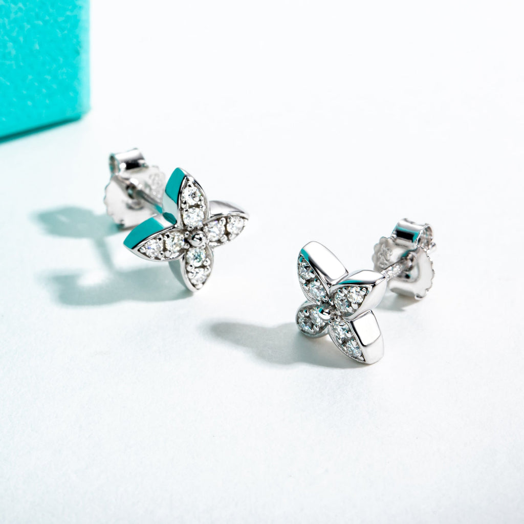 Moissanite Four Leaf Stud Earrings