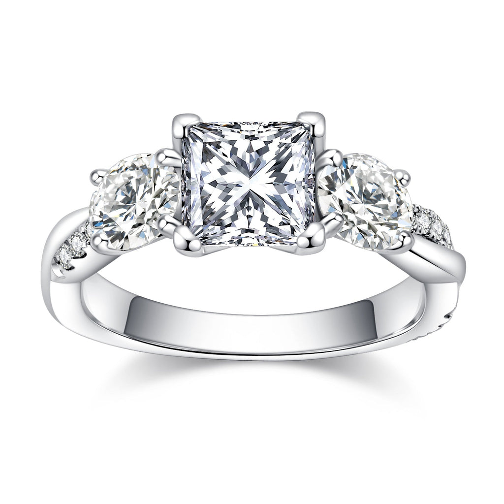 Princess Cut 3 Stone Moissanite Engagement Ring (1.5 ct)