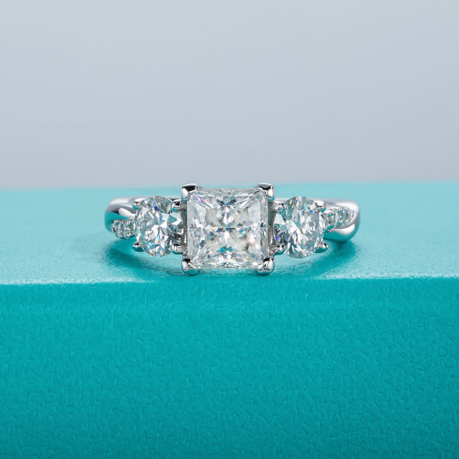 Princess Cut 3 Stone Moissanite Engagement Ring (1.5 ct)