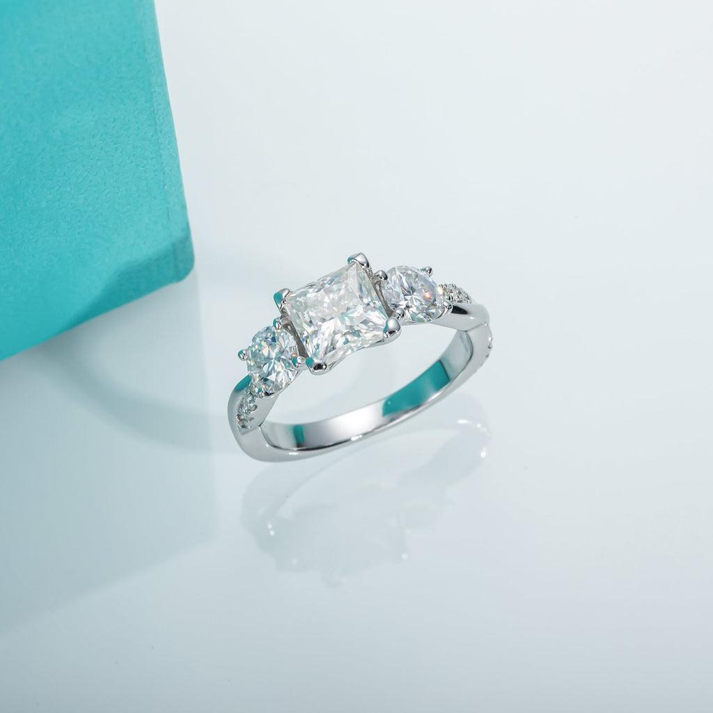 Princess Cut 3 Stone Moissanite Engagement Ring (1.5 ct)