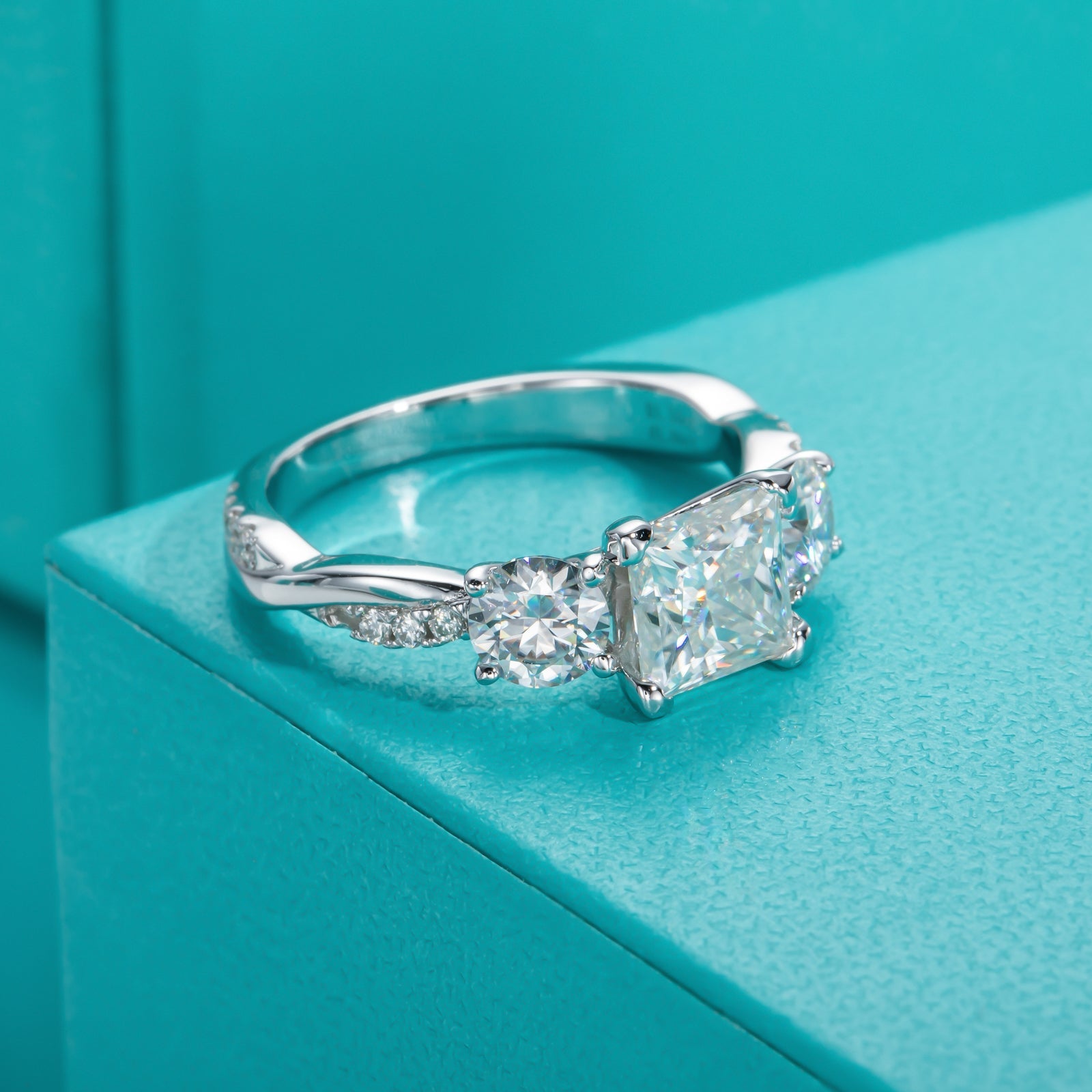 Princess Cut 3 Stone Moissanite Engagement Ring (1.5 ct)