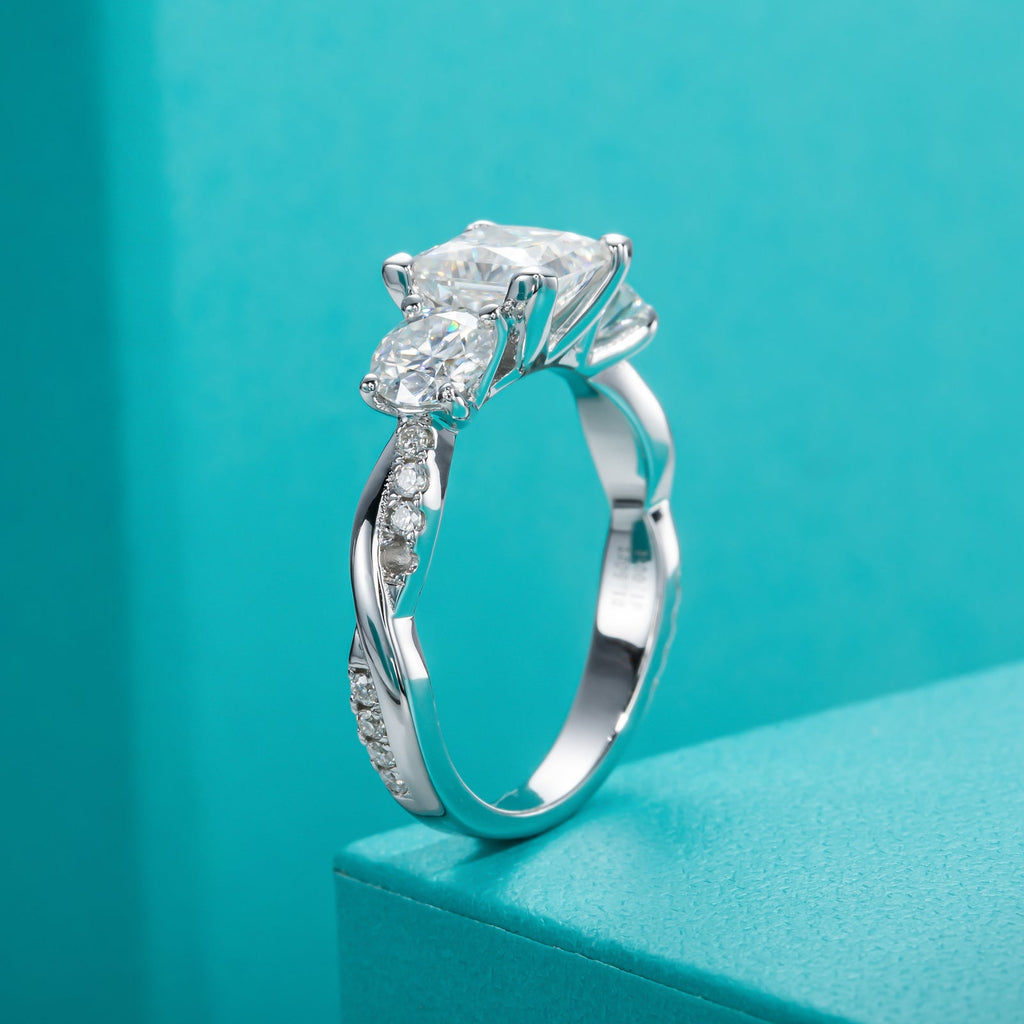 Princess Cut 3 Stone Moissanite Engagement Ring (1.5 ct)