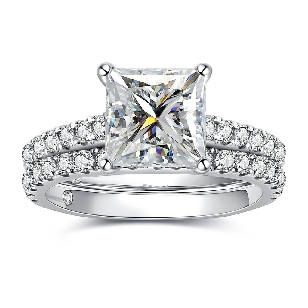Princess Cut Moissanite Engagement Ring Bridal Set (4 cttw)