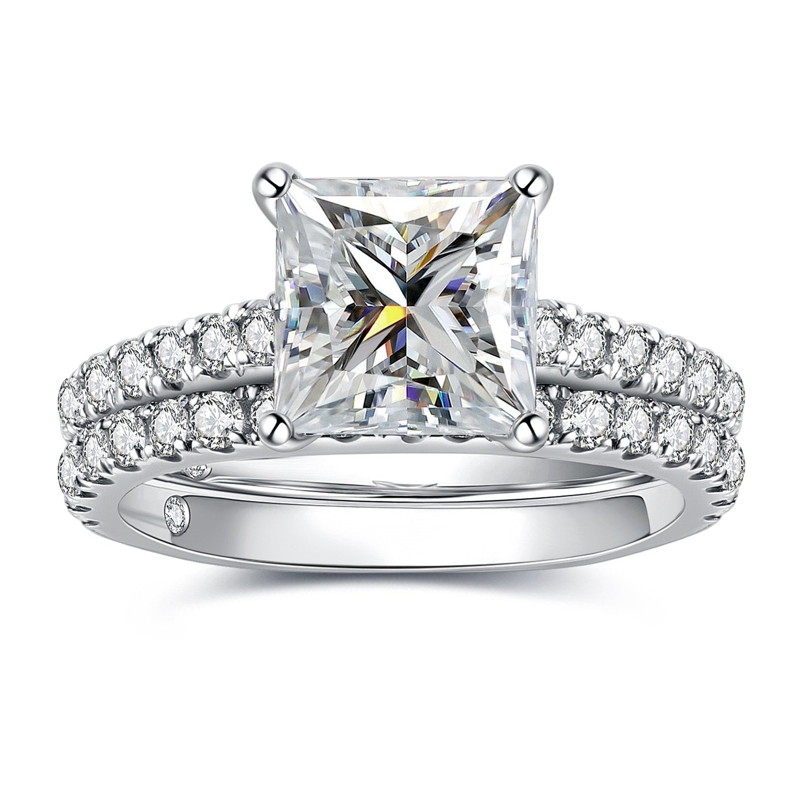 Princess Cut Moissanite Engagement Ring Bridal Set (4 cttw)