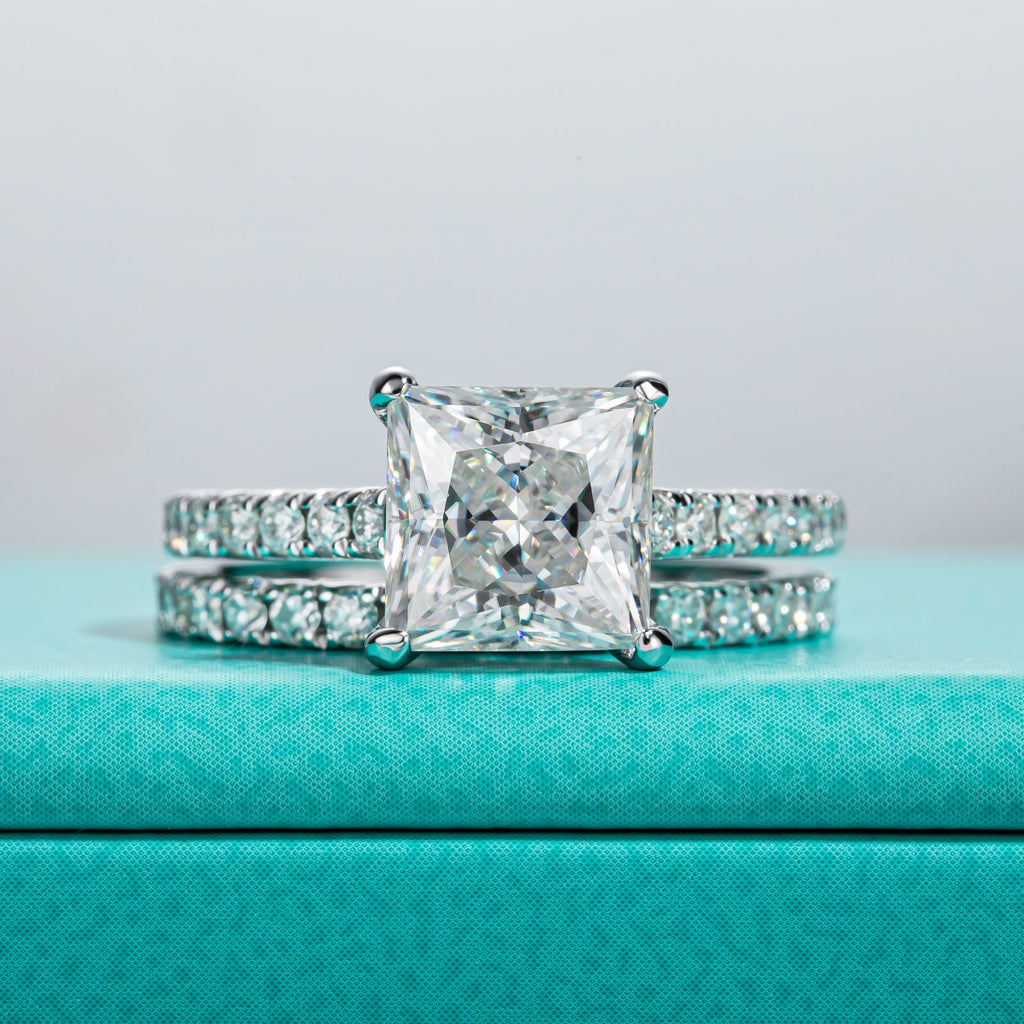 Princess Cut Moissanite Engagement Ring Bridal Set (4 cttw)