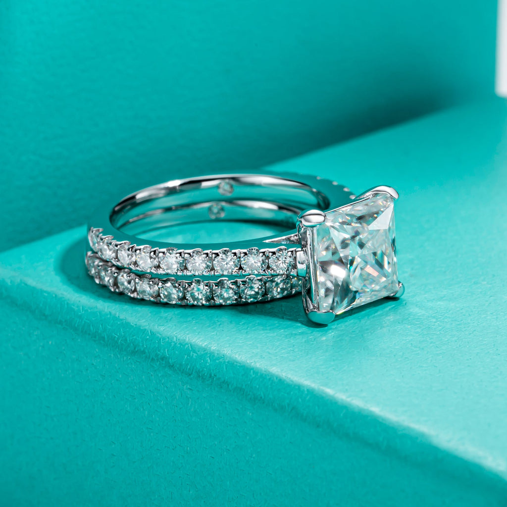 Princess Cut Moissanite Engagement Ring Bridal Set (4 cttw)