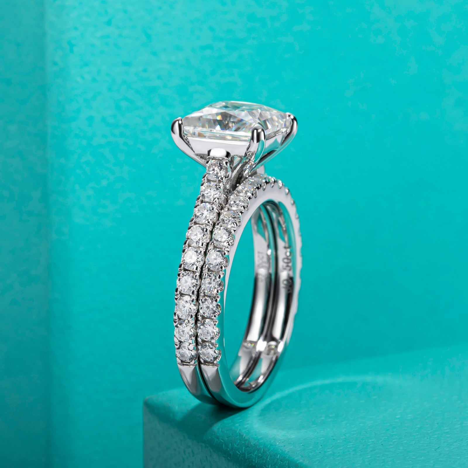 Princess Cut Moissanite Engagement Ring Bridal Set (4 cttw)