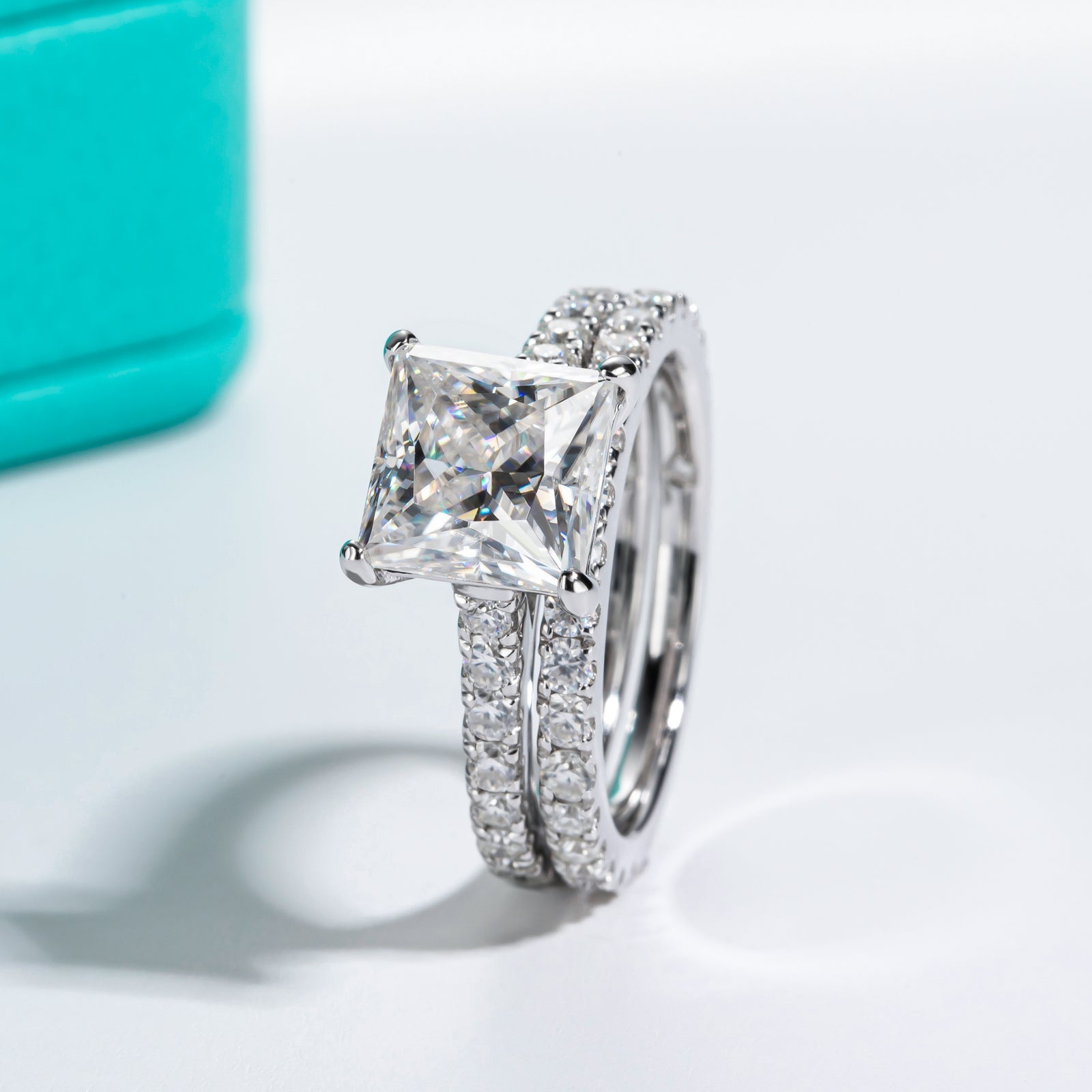 Princess Cut Moissanite Engagement Ring Bridal Set (4 cttw)