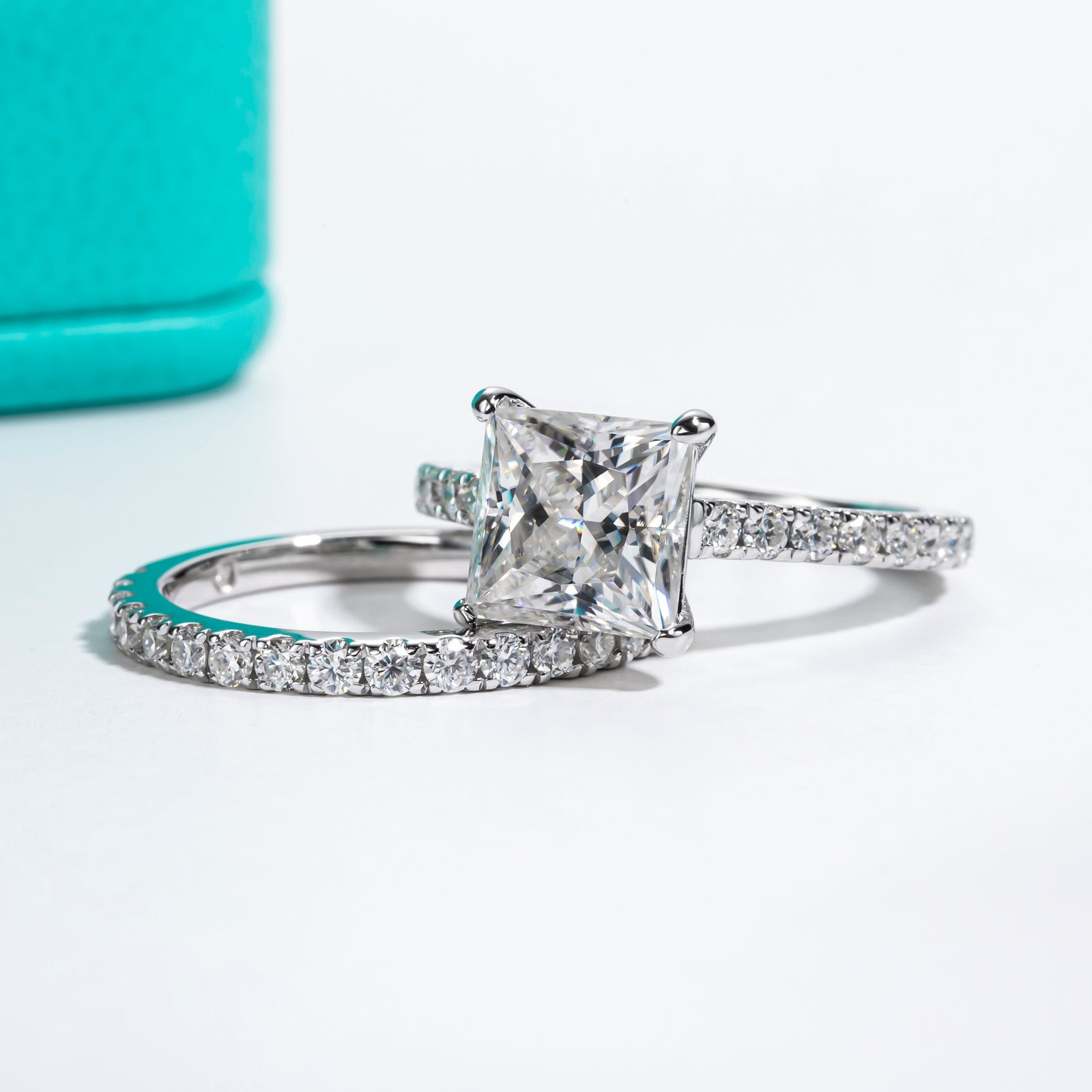 Princess Cut Moissanite Engagement Ring Bridal Set (4 cttw)