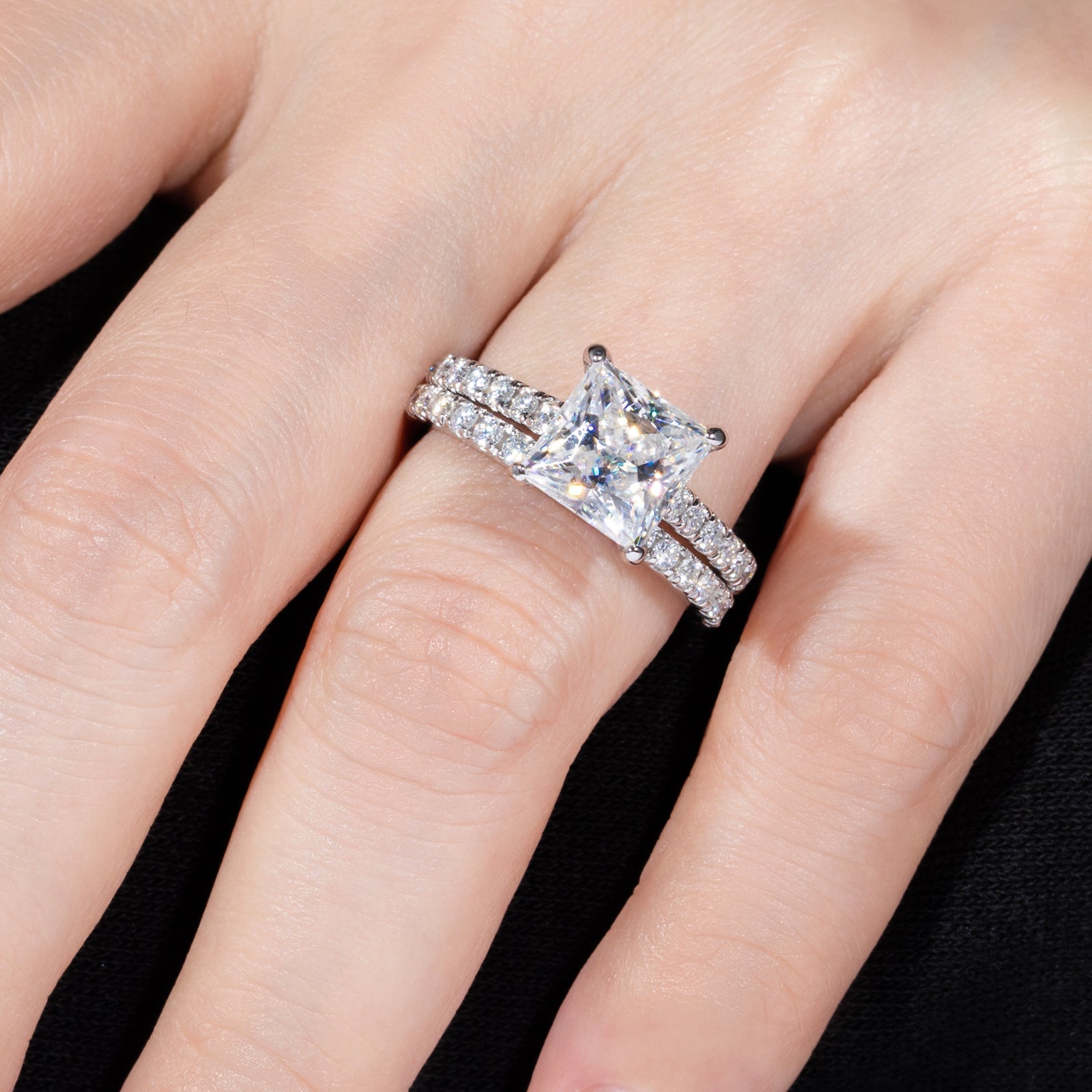 Princess Cut Moissanite Engagement Ring Bridal Set (4 cttw)