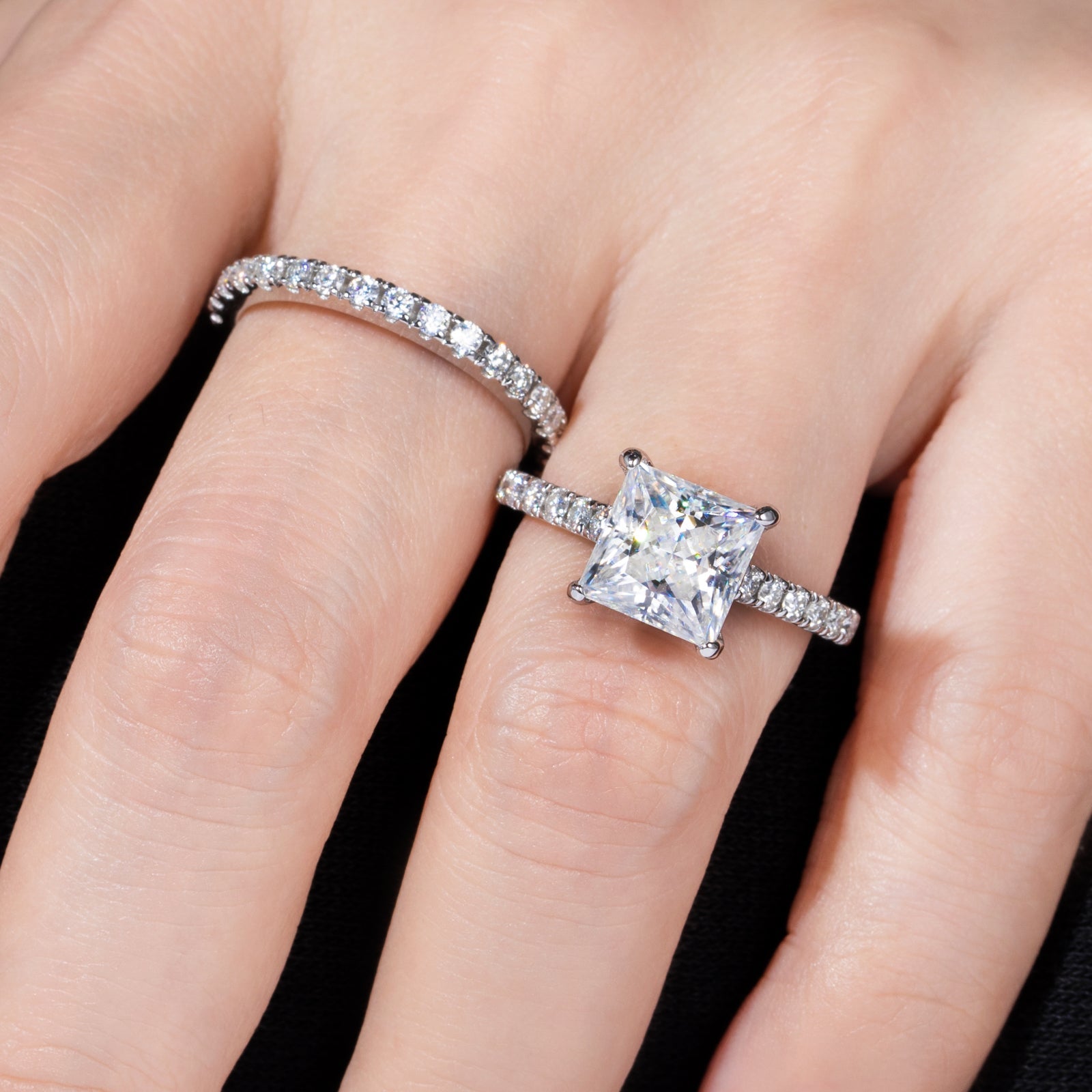 Princess Cut Moissanite Engagement Ring Bridal Set (4 cttw)