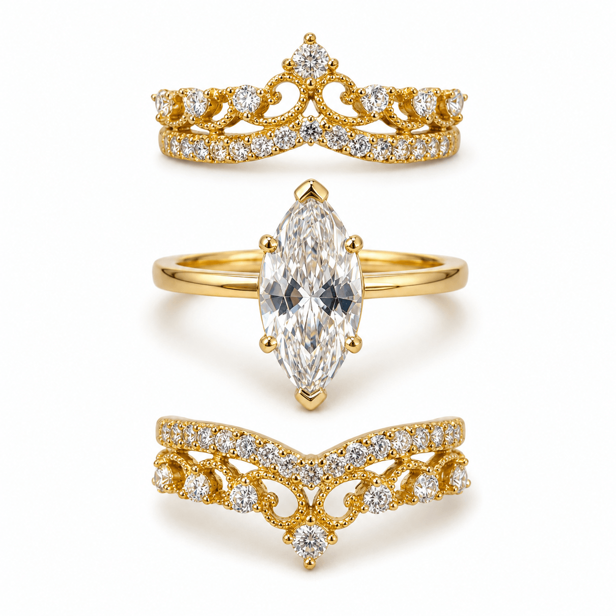 4.0Ct Marquise Cut 5A CZ Wedding Ring Set, S925 Sterling Silver Vintage Enhancer